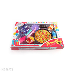 Low price kids pretend play toy plastic pizza and tableware set toy