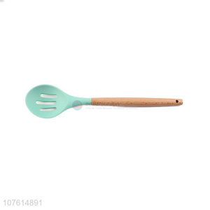 High quality heat resistant wooden handle silicone slotted spoon