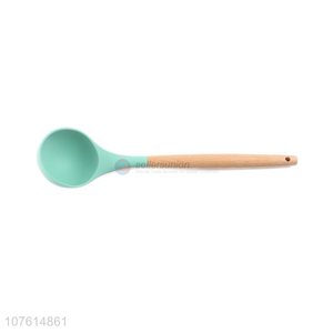 Promotional kitchenware cooking tool wooden handle silicone soup ladle