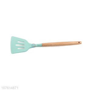 Wholesale popular silicone cookware wooden handle silicone slotted turner