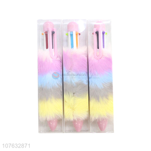 Hot Selling Colorful Fluffy Plush Multicolored Ballpoint Pen