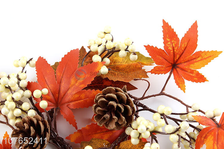 Hot sale maple leaf pine cone decoration autumn leaf wreath decoration