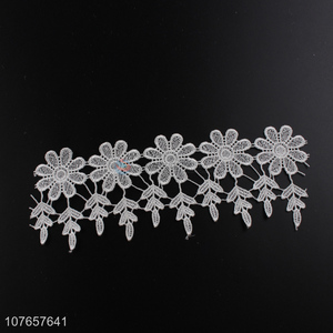 White polyester embroidery lace trim for dress with cheap price
