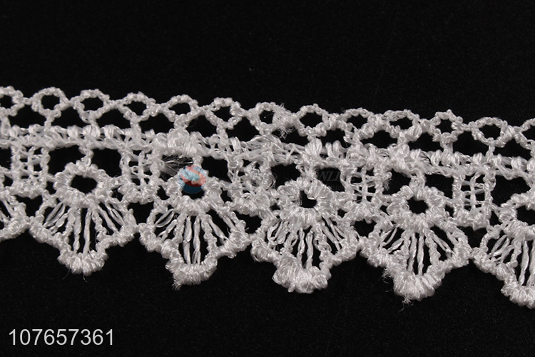 White border polyester embroidery lace trim for clothing