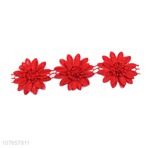 Best selling delicate red 3Dflowers lace trim for decoration