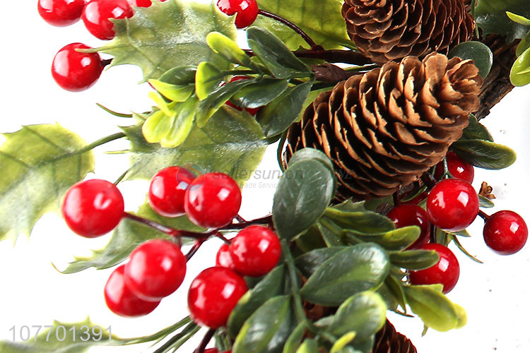 High quality Christmas door decoration artificial wreath with pinecone