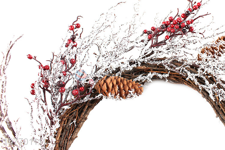 Factory price Christmas wreath with artificial pinecone & red berries