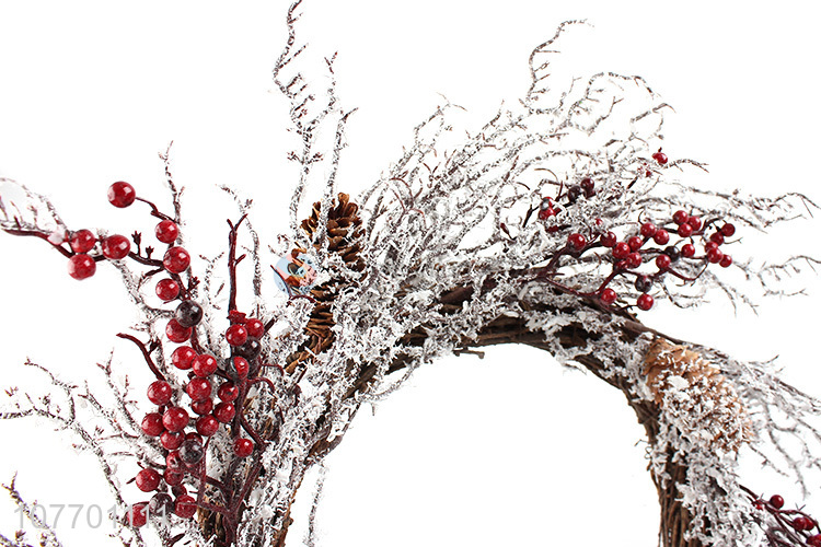 Factory price Christmas wreath with artificial pinecone & red berries