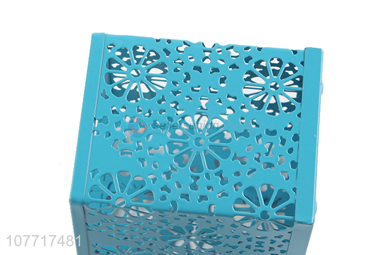 New arrival blue wrought iron snowflake square pen holder