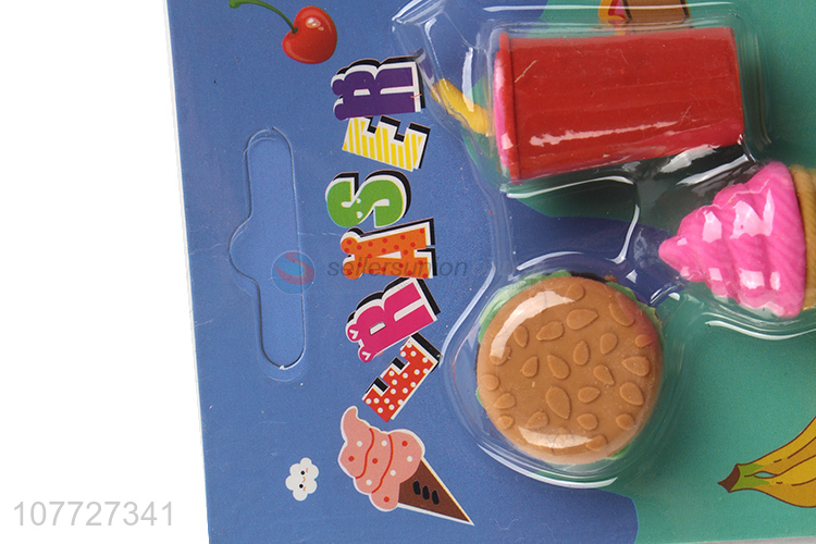 Latest design 3d food shape rubber erasers pencil erasers for children