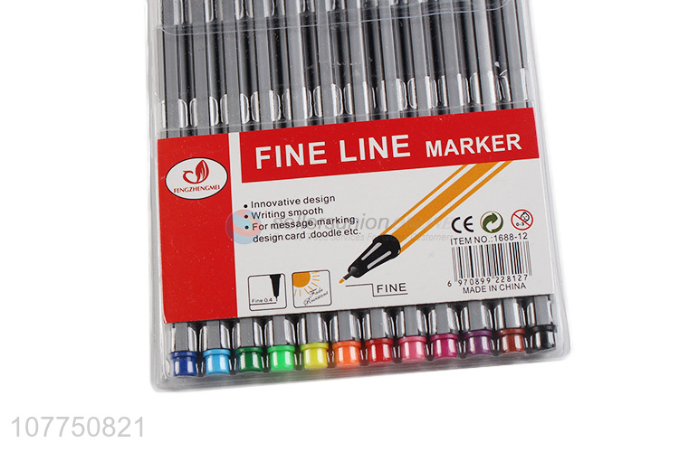 Wholesale non-toxic 12 colors fine liner pen plastic drawing pen