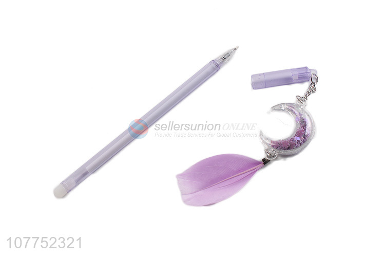 Low price moon pendant plastic gel ink pen feather sequin gel pens