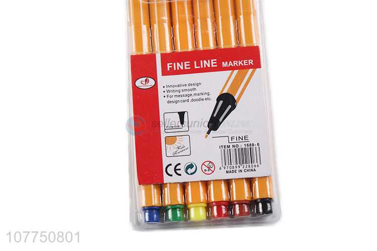Low price 6 colors fine liner pen waterproof marker