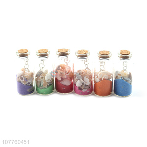 New Style Color Sand And Shells Glass Drift Bottle With Key Chain