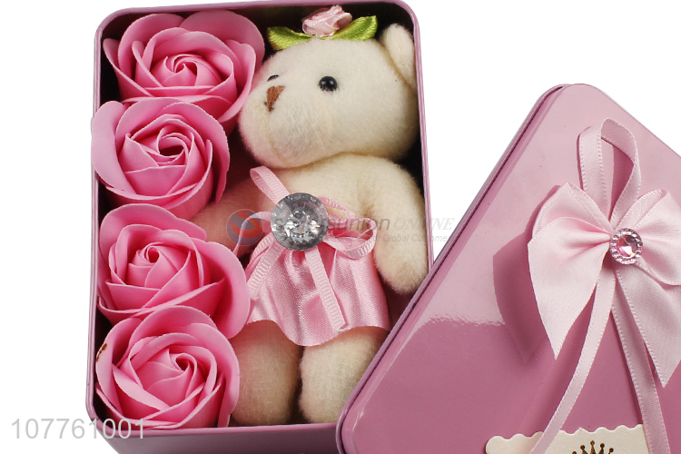 Wholesale Wedding Gift Box Rectangular Streamer Soap Flower Tinplate Box