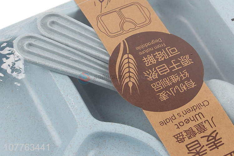 Wholesale biodegradable wheat straw fiber dinner plate cutlery children dinnerware set