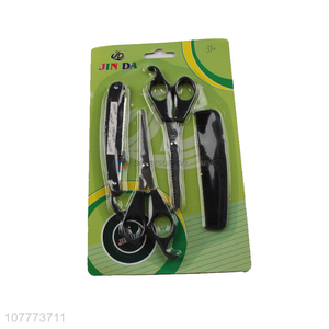 Wholesale 4 pieces hair cutting set hair scissors plastic comb set