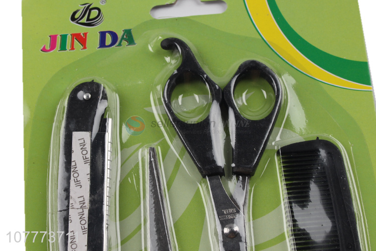 Wholesale 4 pieces hair cutting set hair scissors plastic comb set