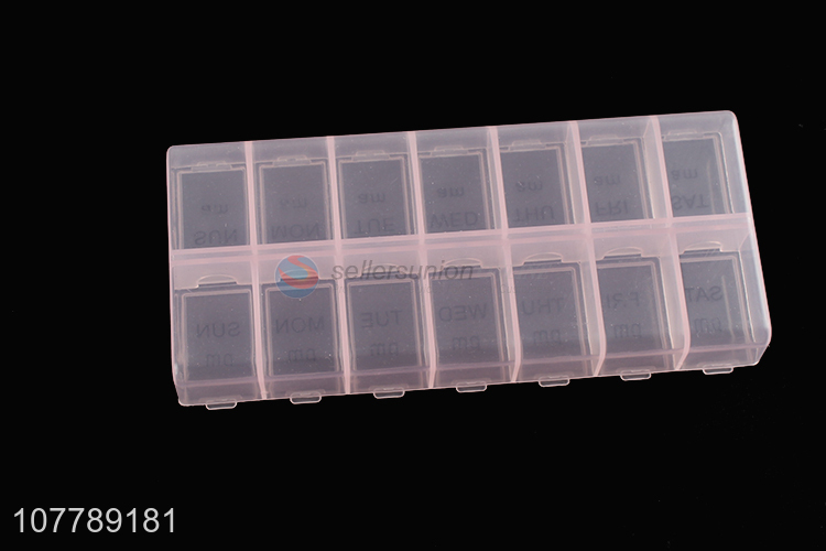 Good quality 14 compartments pill organizer box 7-day plastic pill case