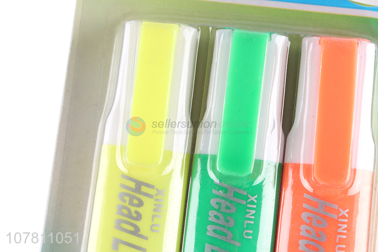 Hot products 3 pieces plastic highlighters with flip cover