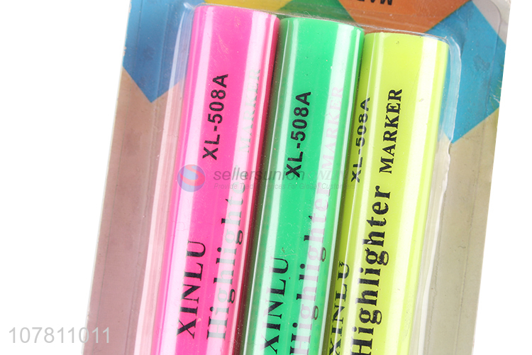 Good quality 3 pieces student highlighters fluorescent pens