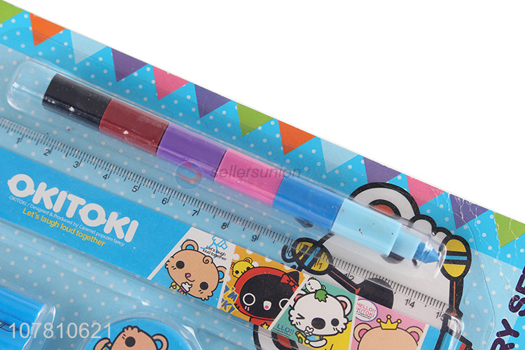 Factory direct sale stationery set pencils ruler eraser crayons