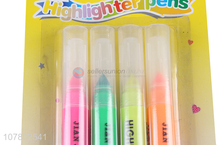 New Arrival 4 Pieces Fluorescent Pen Colored Highlighter Pen Set