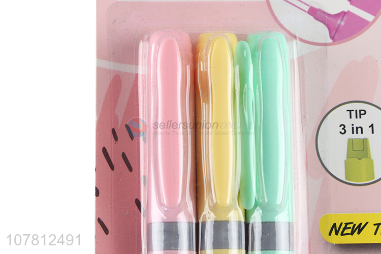 Wholesale 3 Pieces Color Highlighter Marking Pen Set