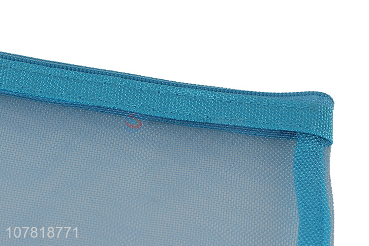 Creative blue transparent grid portable zipper stationery bag