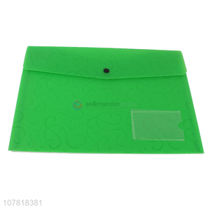 High quality green plastic snap button office file bag