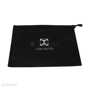 High quality black polyester portable zipper stationery bag