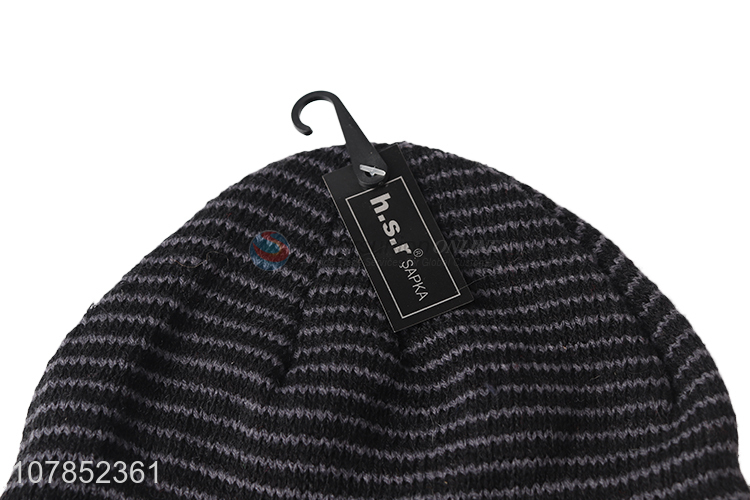 Private label women men knitting striped beanies winter thick bonnet