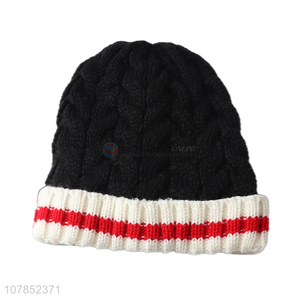 China manufacturer men winter knitted hats fleece lined striped beanies