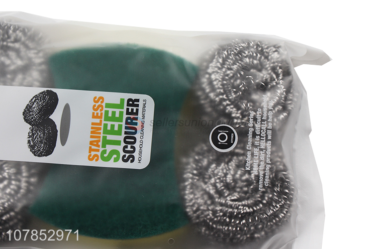 Good quality household stainless steel wire sponge scourer set