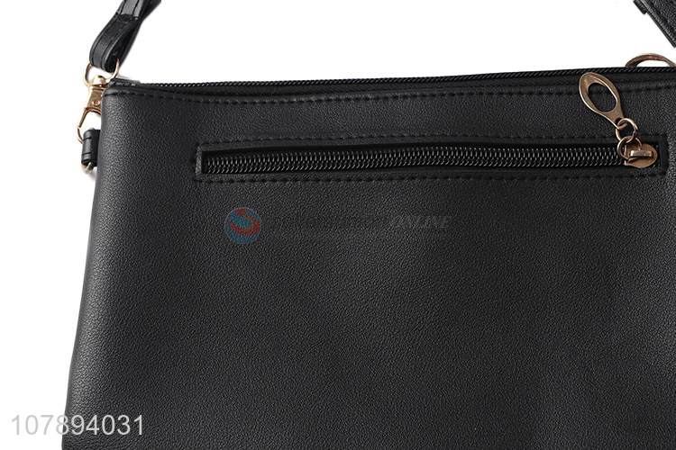 New design cheap price black pu shoulder bag for women
