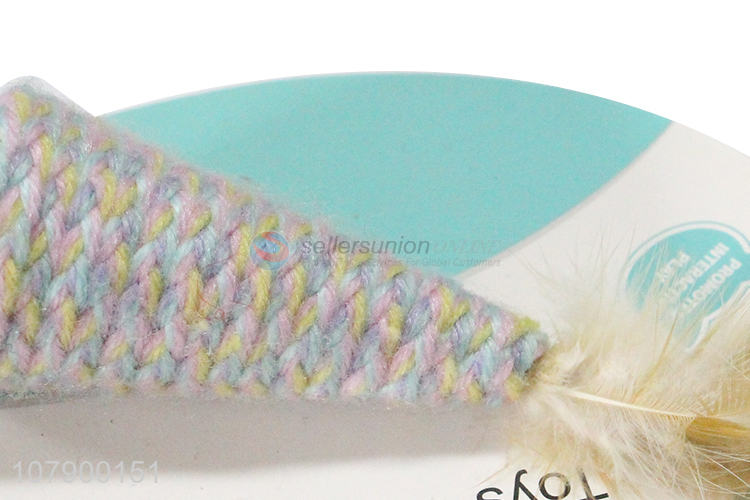 Good Sale Woolen Yarn Cone Pet Cat Toy With Feather