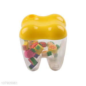 Newest Fruit Shape Mini Eraser Set With Tooth Shape Box