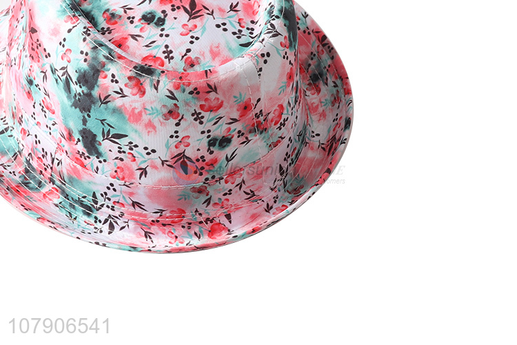 Good quality fashion floral print fedora panama jazz hat summer sunhat