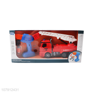 High quality plastic toy vechicle diy disassembly fire fighting truck toy