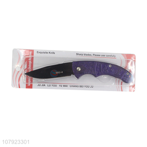 Wholesale purple stainless steel knives camping folding fruit knife