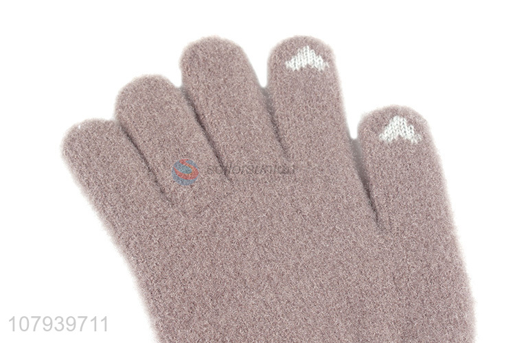 Cute Design Heart Pattern Ladies Winter Warm Gloves Soft Five Finger Glove