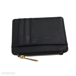 High quality black simple style mini card holder wallet with zipper