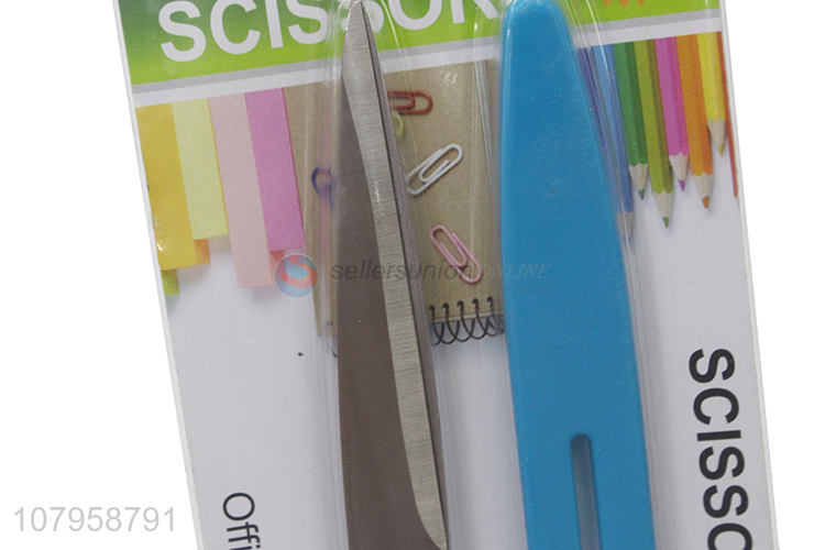 Low price wholesale stainless steel blue office art scissors with lid