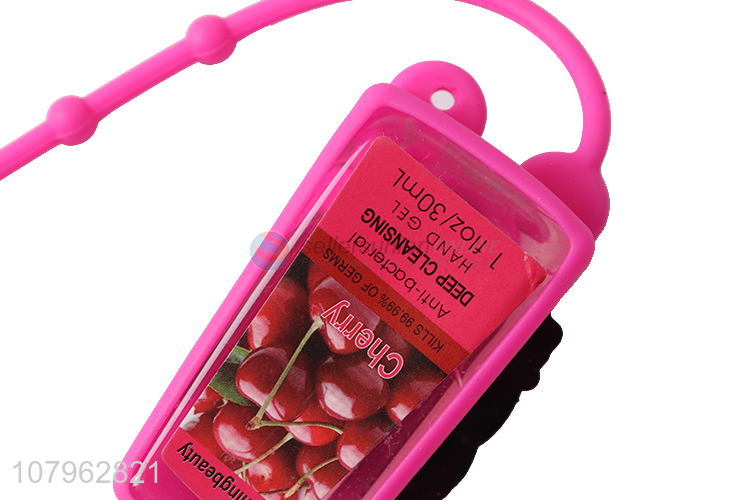 Low price cherry aroma kids travel hand gel with silicone holder