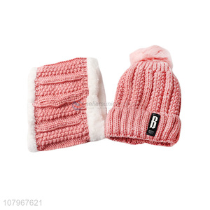 Hot selling women winter warm knitted beanie hat and neck warmer set