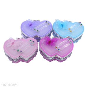 Low price heart shape plastic jewelry case box with butterfly lid