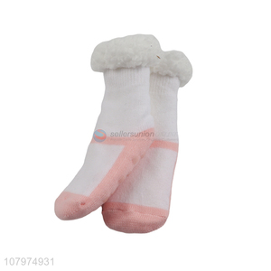 Wholesale women winter non-slip fleece-lined floor socks with grippers