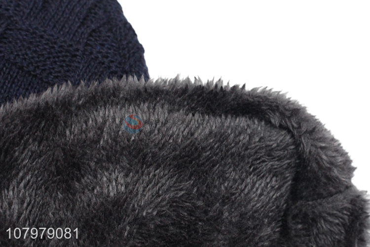 Factory price men winter beanie hat neck warmer set with fleece lining