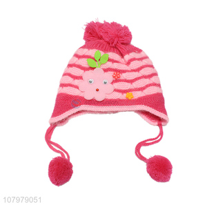 Hot items children winter earmuffs hat fleece lined cap with pom pom