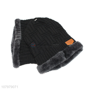 New arrival men winter fleece lined knitted beanie and neck warmer set